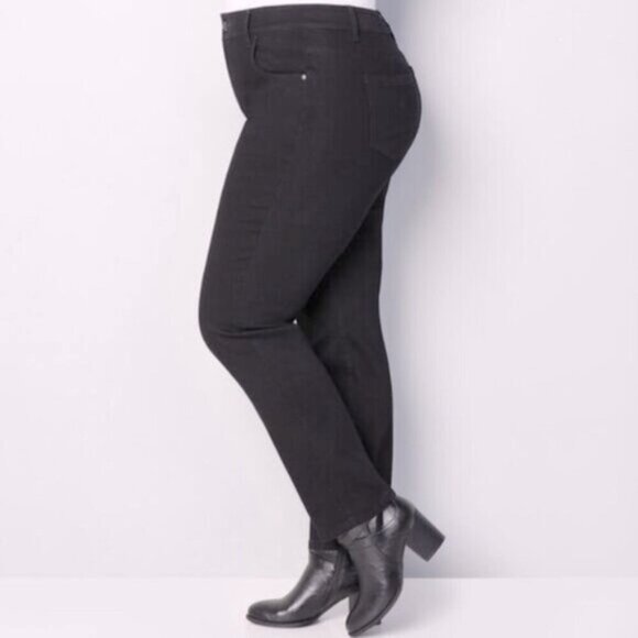 Avenue Denim Straight Leg Black High Rise Butter Stretch Jeans 14A NEW - Picture 1 of 13